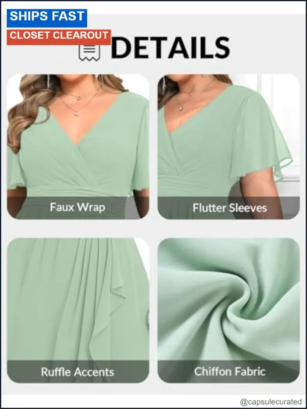 Plus Size Chiffon V Neck Ruffle Long Formal Dress Wedding Guest